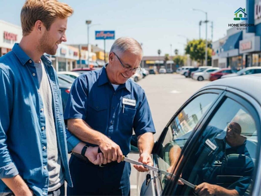 Emergency Lockout Solutions for Chicago Drivers in Los Angeles 1 Los Angeles emergency locksmith helping Chicago driver unlock car