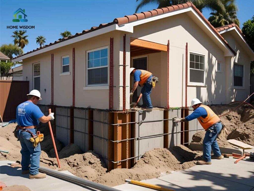 Los Angeles retrofit crew reinforcing foundation of Fresno-style home