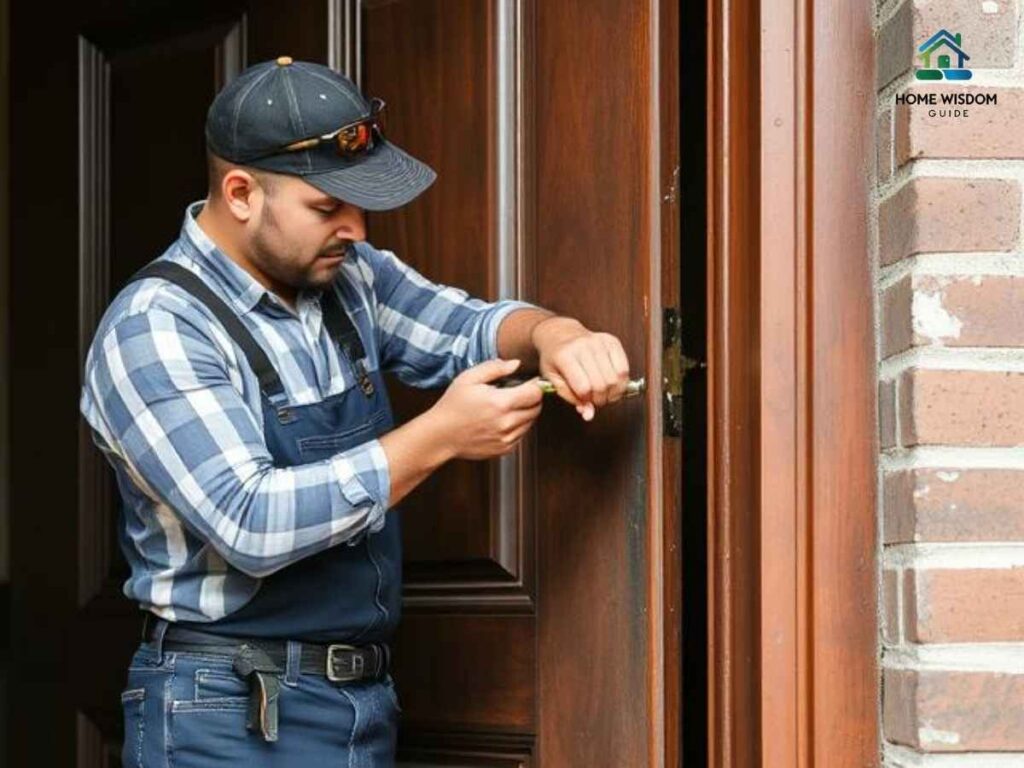 Skilled Los Angeles handyman fixing a door lock in trendy Eastside areas