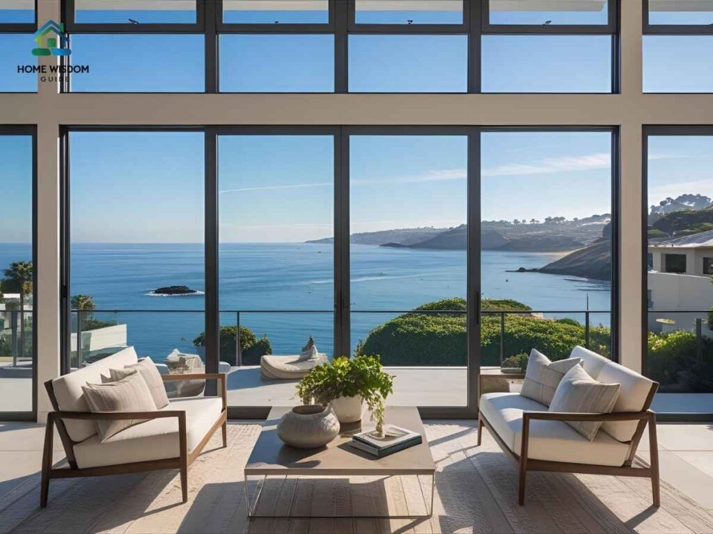 Updating Old Windows for La Jolla Cove Views in Los Angeles 1 Energy-efficient new windows framing La Jolla Cove views in Los Angeles coastal home